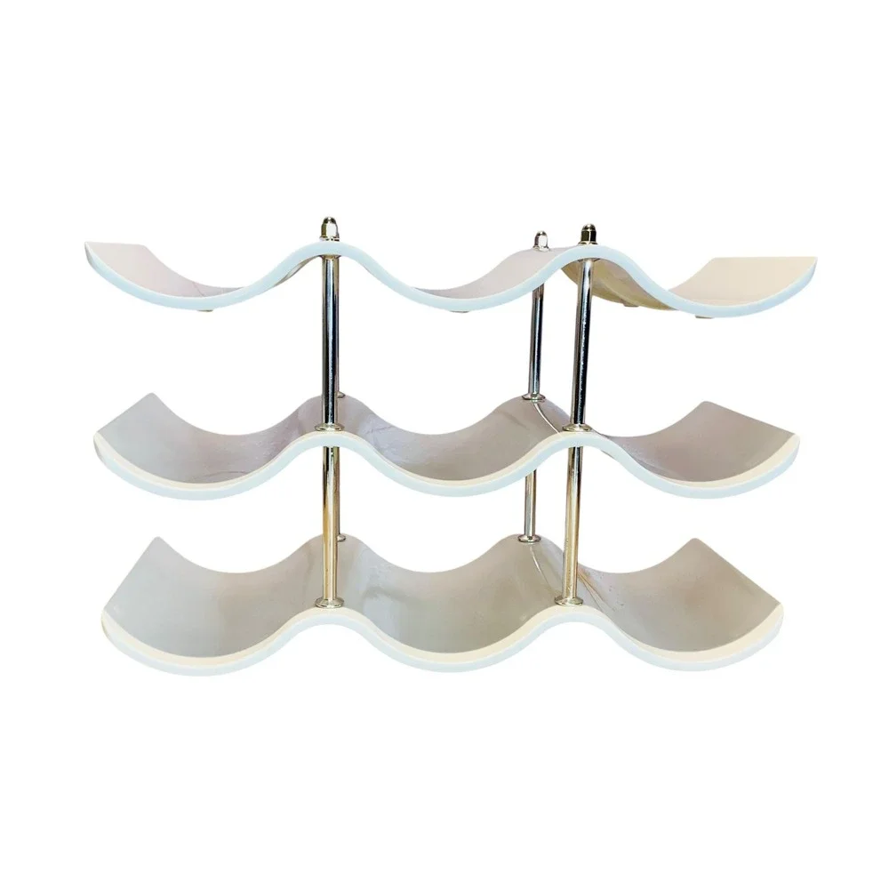 Vtg MCM Wave Design Wine Rack 9 Bottle‎ Lucite Acrylic Chrome Countertop Retro